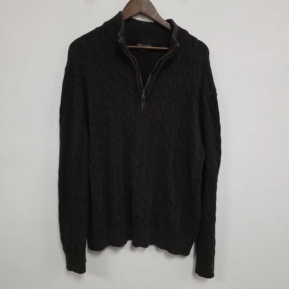 Banana Republic Mens Preppy‎ Old Money Cable Knit Sweater Size XXL Mock Neck